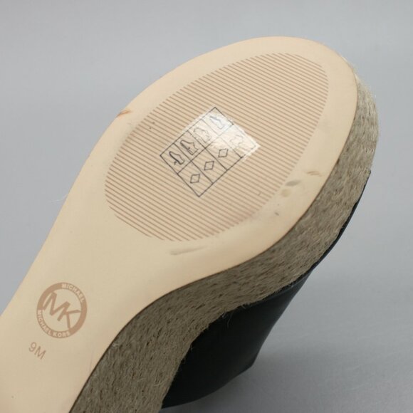 Michael Kors Ladies 9 M Wedge 2"-Platform Jute 4"-Heels Black Slides Mules Shoes - Picture 10 of 12